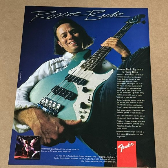 ROSCOE BECK - Fender Guitars - Signature 5 String Bass - 1997 Print Ad - Picture 1 of 1